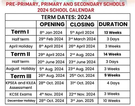 kenya school calendar 2024